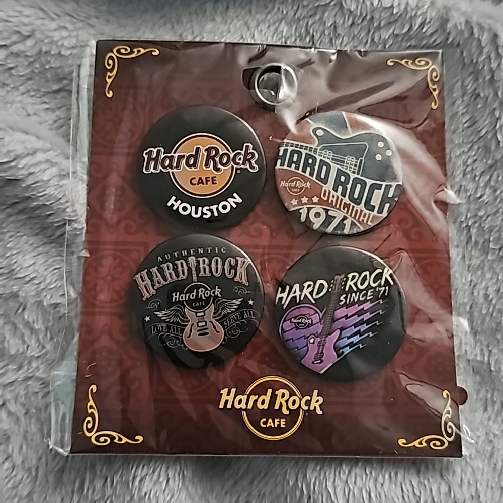 NWT - Hard Rock Cafe Houston Pin Button Set - 4pc